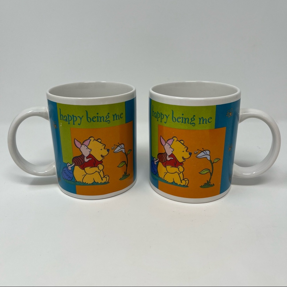 Disney Winnie the Pooh Set of 2 Mugs HAPPY BEING ME Piglet Houston Harvest